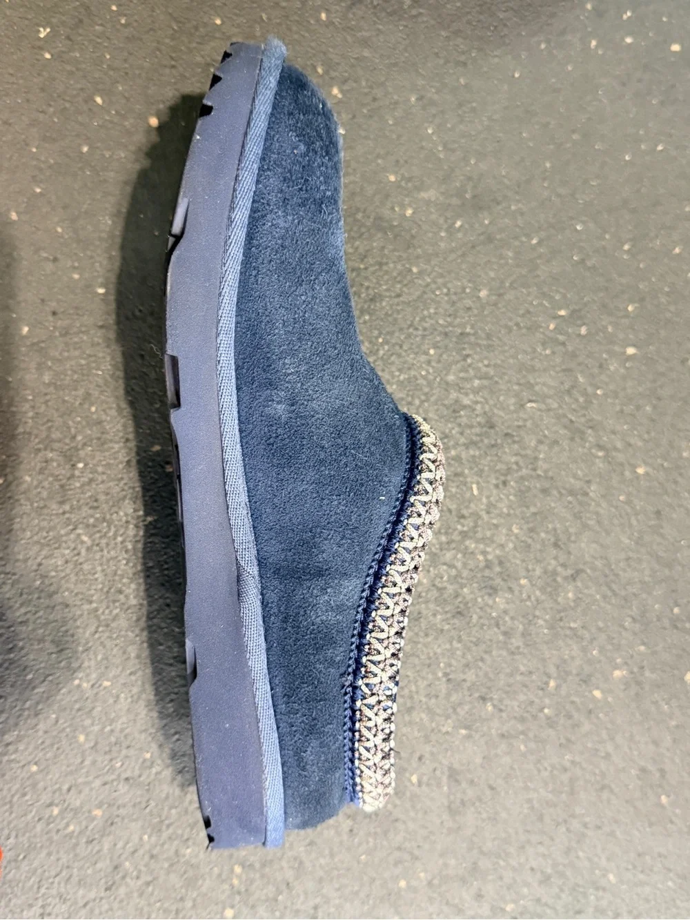 UGG Kids Size 4 Navy Suede Moccasins with Braided Trim